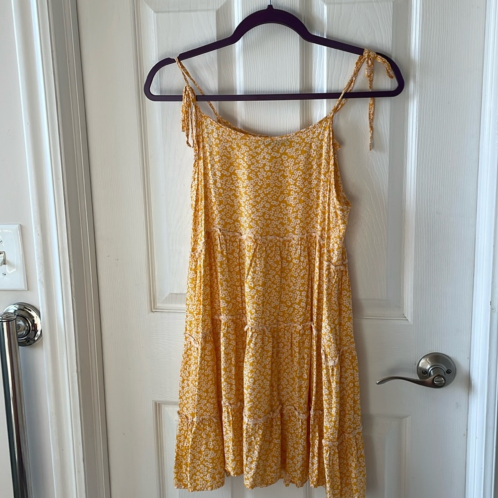 Yellow floral flower, mini dress ruffle size small summer